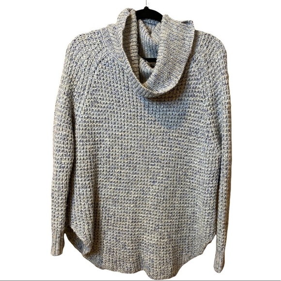 Free People blue chunky knit Dylan tweedy cowl turtleneck Sweater Size XS - Picture 5 of 8